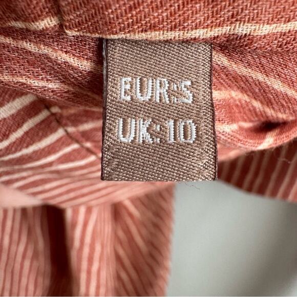 MOODSTORIES Striped Balloon Sleeve Tie Front Crop Top in Terracotta EU Small - Picture 4 of 9